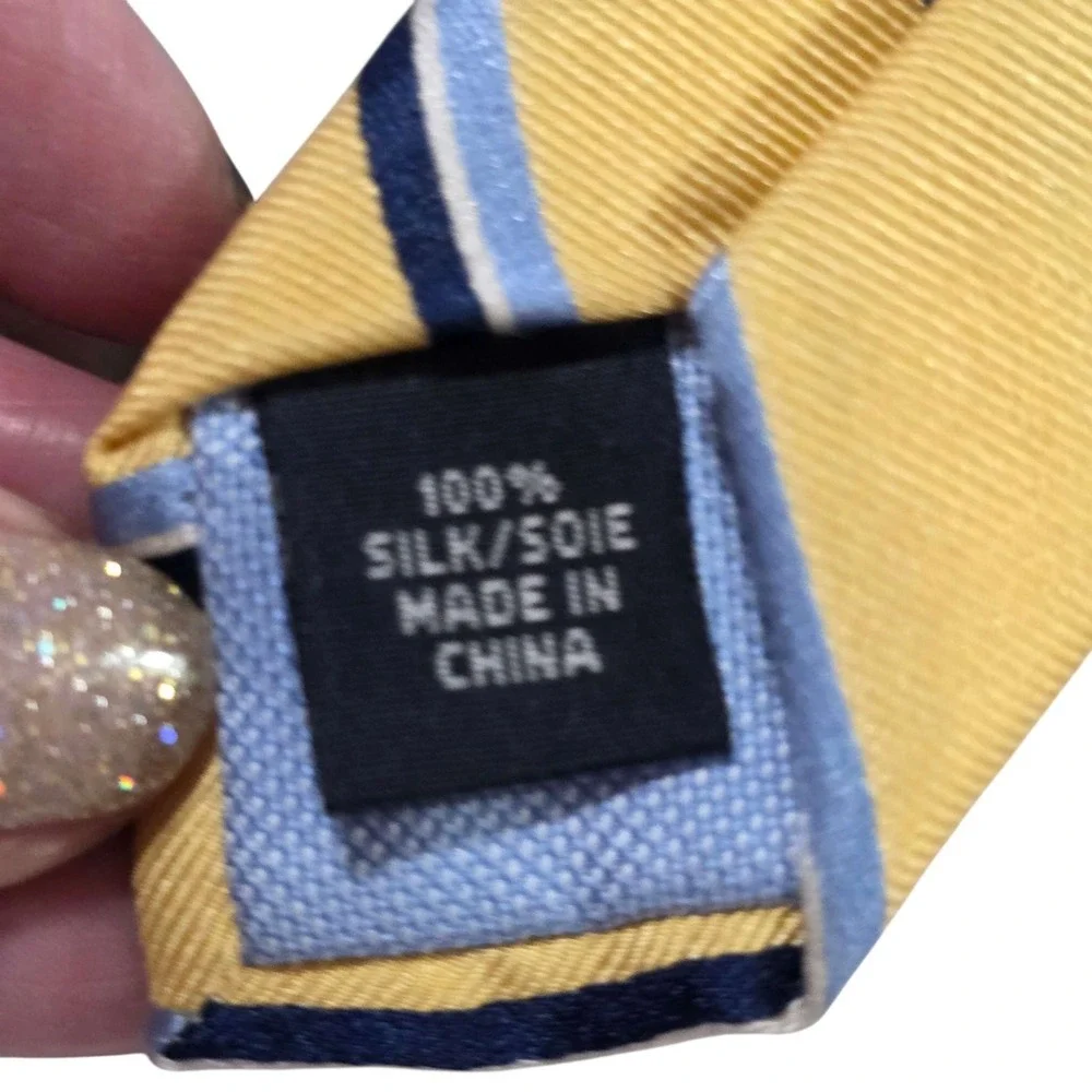 TOMMY HILFIGER Striped Silk Neck Tie REPP Designer Yellow Blue Men's Formal‎